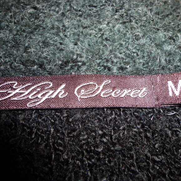 High Secret Boho Boucle Cardigan M Black/Charcoal Buttons Trim Faux Pockets - Picture 3 of 16